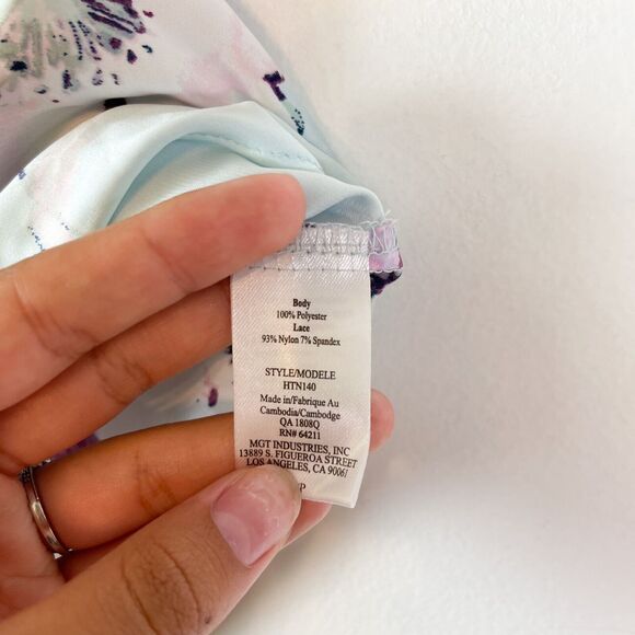 In Bloom by Jonquil NWOT Women's Floral Print Cami Satin TOP Mist Blue Size S - Picture 4 of 4